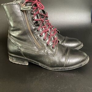 Steve Madden Toga Black Leather Combat Women's Ankle Boots